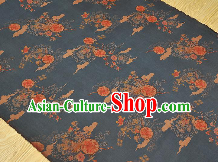 Chinese Cheongsam Silk Cloth Traditional Peony Fan Pattern DIY Fabric Blue Gambiered Guangdong Gauze Chinese Cheongsam Silk Cloth Traditional Peony Fan Pattern DIY Fabric Blue Gambiered Guangdong Gauze