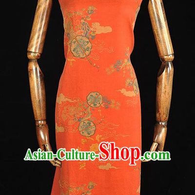 Chinese Traditional Peony Fan Pattern DIY Fabric Red Gambiered Guangdong Gauze Cheongsam Silk Cloth