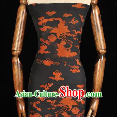 Chinese Traditional Cloud Cranes Pattern DIY Dress Fabric Cheongsam Silk Cloth Black Gambiered Guangdong Gauze