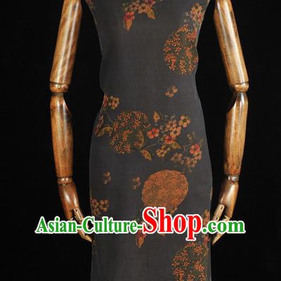 Chinese Navy Gambiered Guangdong Gauze Traditional Peach Blossom Pattern DIY Dress Fabric Cheongsam Silk Cloth