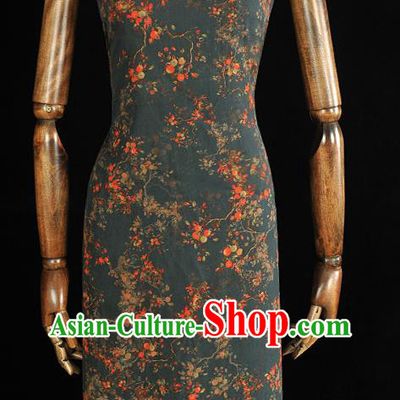 Chinese Navy Gambiered Guangdong Gauze Traditional Ormosia Pattern DIY Dress Fabric Cheongsam Silk Cloth