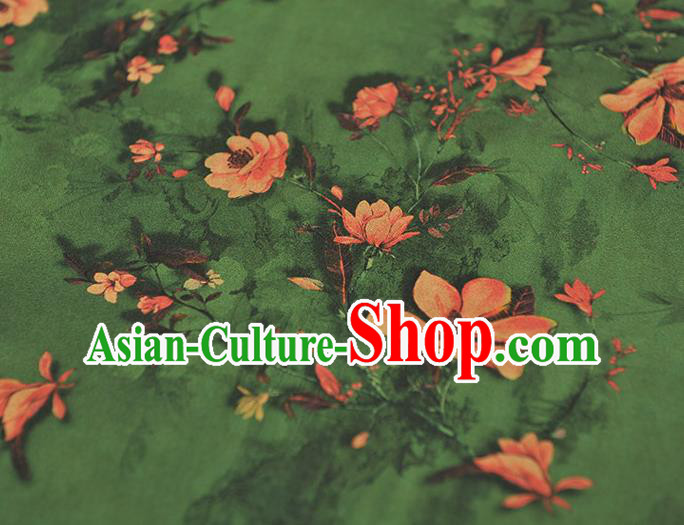 Chinese Deep Green Gambiered Guangdong Gauze Cheongsam Silk Cloth Traditional Mangnolia Pattern DIY Fabric Chinese Deep Green Gambiered Guangdong Gauze Cheongsam Silk Cloth Traditional Mangnolia Pattern DIY Fabric