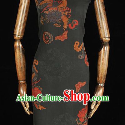 Chinese Cheongsam Silk Cloth Black Gambiered Guangdong Gauze Traditional Phoenix Butterfly Pattern DIY Dress Fabric