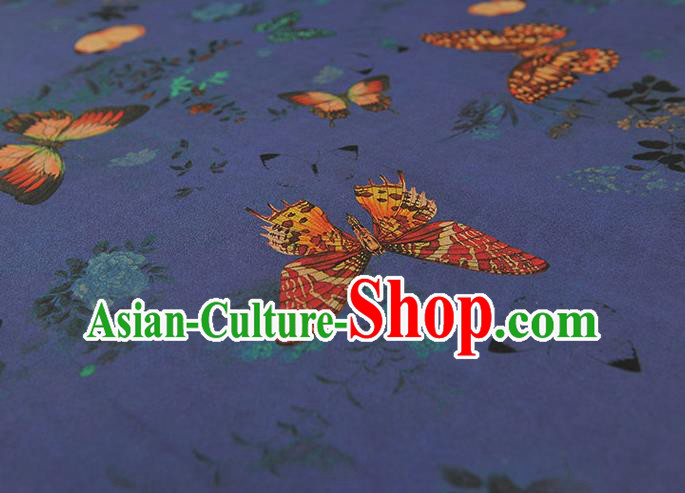 Chinese DIY Cheongsam Silk Cloth Blue Gambiered Guangdong Gauze Traditional Butterfly Pattern Dress Fabric Chinese DIY Cheongsam Silk Cloth Blue Gambiered Guangdong Gauze Traditional Butterfly Pattern Dress Fabric