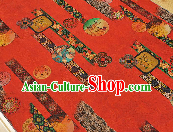 Chinese Cheongsam Silk Cloth Red Gambiered Guangdong Gauze Traditional Flowers Pattern Dress Fabric Chinese Cheongsam Silk Cloth Red Gambiered Guangdong Gauze Traditional Flowers Pattern Dress Fabric