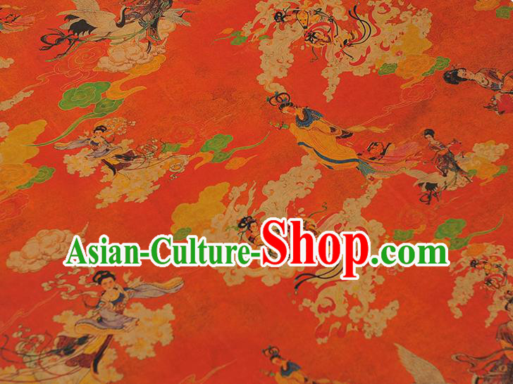 Chinese Traditional Lingbo Fairy Pattern Dress Fabric Silk Cloth Cheongsam Red Gambiered Guangdong Gauze Chinese Traditional Lingbo Fairy Pattern Dress Fabric Silk Cloth Cheongsam Red Gambiered Guangdong Gauze