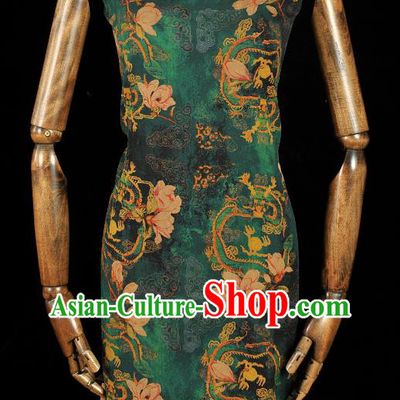 Chinese Traditional Mangnolia Pattern Dress Fabric Cheongsam Silk Cloth Green Gambiered Guangdong Gauze