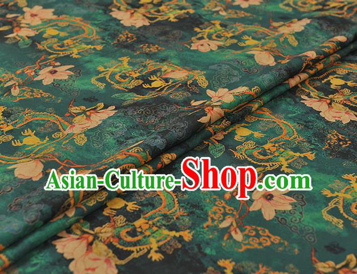 Chinese Traditional Mangnolia Pattern Dress Fabric Cheongsam Silk Cloth Green Gambiered Guangdong Gauze