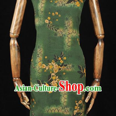Chinese Cheongsam Silk Cloth Tang Suit Green Gambiered Guangdong Gauze Traditional Flowers Pattern Dress Fabric