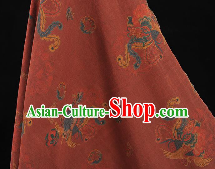 Chinese Traditional Phoenix Pattern Dress Fabric Cheongsam Silk Cloth Wine Red Gambiered Guangdong Gauze Chinese Traditional Phoenix Pattern Dress Fabric Cheongsam Silk Cloth Wine Red Gambiered Guangdong Gauze