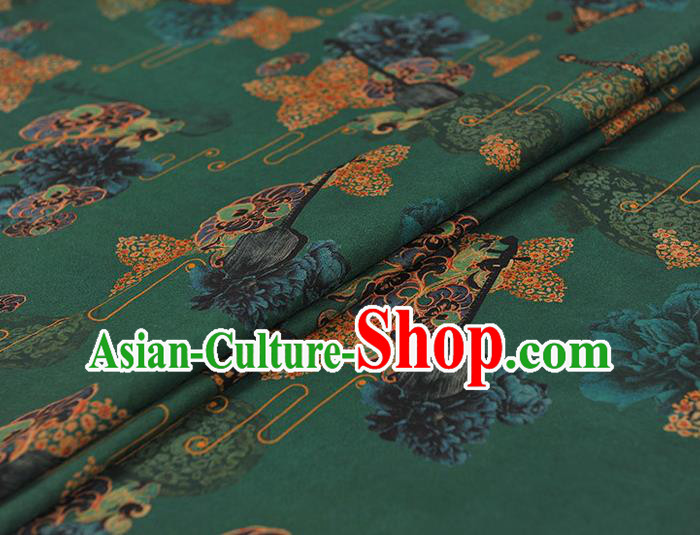 Chinese Green Gambiered Guangdong Gauze Traditional Pipa Lute Pattern Dress Fabric Cheongsam Silk Cloth Chinese Green Gambiered Guangdong Gauze Traditional Pipa Lute Pattern Dress Fabric Cheongsam Silk Cloth