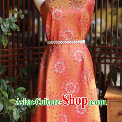 Chinese Silk Fabric Classical Flowers Pattern Brocade Orange Tapestry Cloth Traditional Qipao Dress Drapery