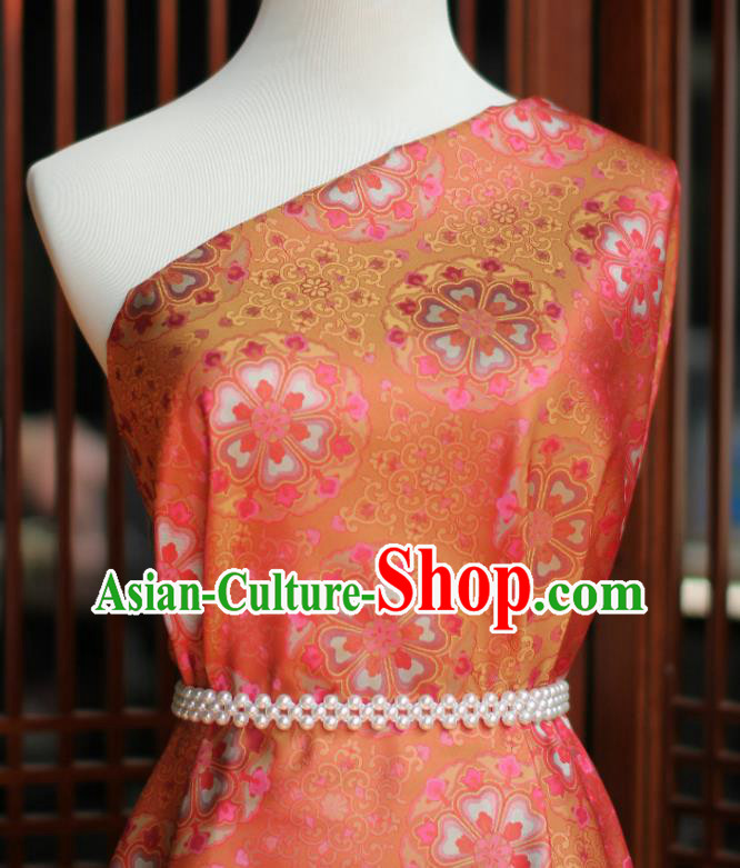 Chinese Silk Fabric Classical Flowers Pattern Brocade Orange Tapestry Cloth Traditional Qipao Dress Drapery Chinese Silk Fabric Classical Flowers Pattern Brocade Orange Tapestry Cloth Traditional Qipao Dress Drapery