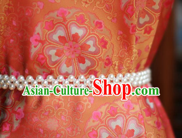 Chinese Silk Fabric Classical Flowers Pattern Brocade Orange Tapestry Cloth Traditional Qipao Dress Drapery Chinese Silk Fabric Classical Flowers Pattern Brocade Orange Tapestry Cloth Traditional Qipao Dress Drapery