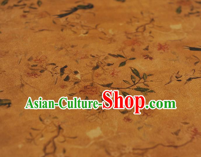 Chinese Gambiered Guangdong Gauze Traditional Birds Pattern Dress Fabric Cheongsam Ginger Silk Cloth Chinese Gambiered Guangdong Gauze Traditional Birds Pattern Dress Fabric Cheongsam Ginger Silk Cloth