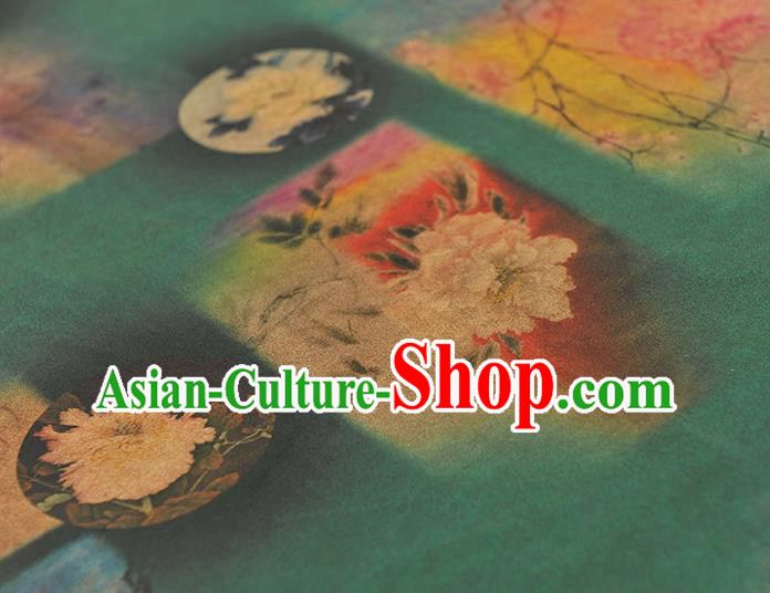 Chinese Cheongsam Green Silk Cloth Gambiered Guangdong Gauze Traditional Peony Pattern Dress Fabric Chinese Cheongsam Green Silk Cloth Gambiered Guangdong Gauze Traditional Peony Pattern Dress Fabric
