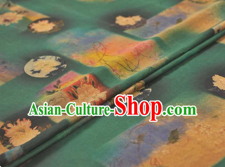 Chinese Cheongsam Green Silk Cloth Gambiered Guangdong Gauze Traditional Peony Pattern Dress Fabric Chinese Cheongsam Green Silk Cloth Gambiered Guangdong Gauze Traditional Peony Pattern Dress Fabric