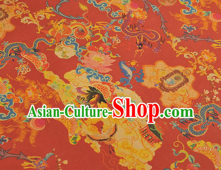Chinese Traditional Dragon Lotus Pattern Dress Fabric Cheongsam Silk Cloth Red Gambiered Guangdong Gauze Chinese Traditional Dragon Lotus Pattern Dress Fabric Cheongsam Silk Cloth Red Gambiered Guangdong Gauze