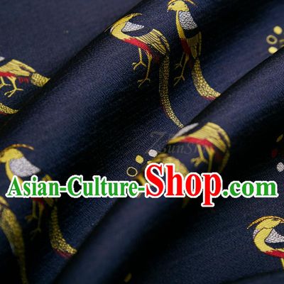 Chinese Traditional Hanfu Dress Drapery Navy Silk Fabric Classical Birds Pattern Song Brocade Cloth Jacquard Tapestry Material