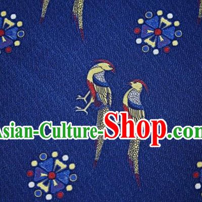 Chinese Royalblue Silk Fabric Classical Birds Pattern Song Brocade Cloth Jacquard Tapestry Material Traditional Hanfu Dress Drapery