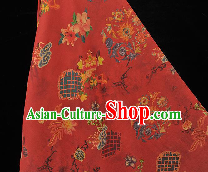 Chinese Traditional Lotus Flowers Pattern Dress Fabric Cheongsam Silk Cloth Red Gambiered Guangdong Gauze Chinese Traditional Lotus Flowers Pattern Dress Fabric Cheongsam Silk Cloth Red Gambiered Guangdong Gauze
