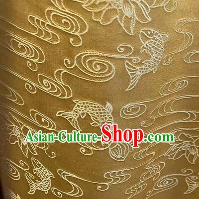 Chinese Classical Carps Pattern Golden Brocade Jacquard Tapestry Cloth Traditional Qipao Dress Drapery Silk Fabric