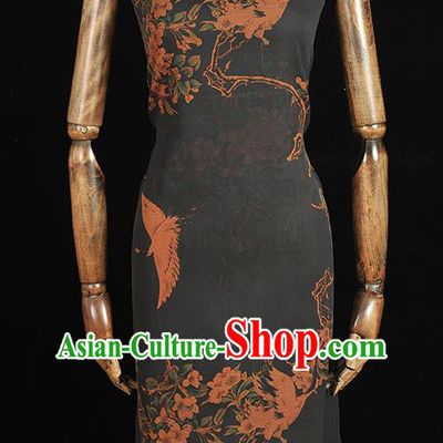 Chinese Cheongsam Silk Cloth Top Quality Gambiered Guangdong Gauze Traditional Sakura Crane Pattern Dress Fabric