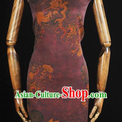 Top Chinese Classical Dragon Phoenix Pattern Gambiered Guangdong Gauze Traditional Jacquard Satin Cloth Cheongsam Purple Silk Fabric