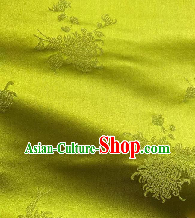 Top Chinese Traditional Green Brocade Drapery Cheongsam Silk Fabric Classical Jacquard Chrysanthemum Satin Cloth