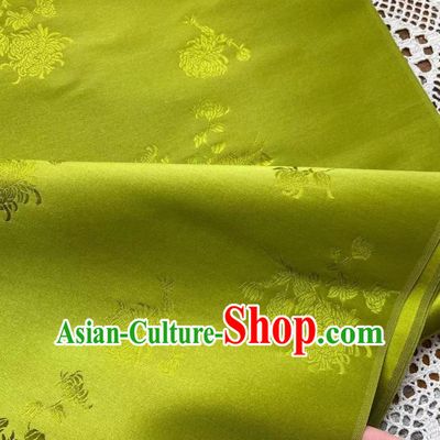 Top Chinese Traditional Green Brocade Drapery Cheongsam Silk Fabric Classical Jacquard Chrysanthemum Satin Cloth