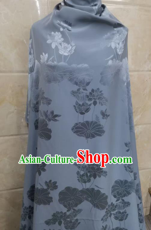 Chinese Traditional Jacquard Brocade Drapery Cheongsam Blue Silk Fabric Classical Lotus Pattern Satin Cloth Chinese Traditional Jacquard Brocade Drapery Cheongsam Blue Silk Fabric Classical Lotus Pattern Satin Cloth