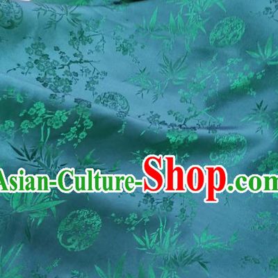 Chinese Classical Plum Bamboo Pattern Green Satin Cloth Traditional Jacquard Brocade Drapery Cheongsam Silk Fabric