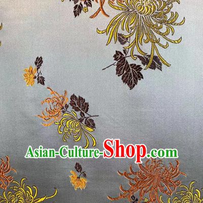 Chinese Silk Fabric Classical Chrysanthemum Pattern Brocade Argent Satin Cloth Traditional Cheongsam Jacquard Drapery