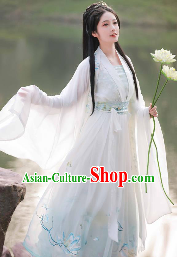 China Ancient Lotus Fairy Hanfu Dress Traditional Tang Dynasty Princess Garment Clothing China Ancient Lotus Fairy Hanfu Dress Traditional Tang Dynasty Princess Garment Clothing
