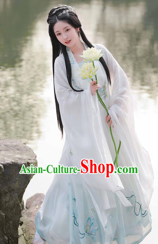 China Ancient Lotus Fairy Hanfu Dress Traditional Tang Dynasty Princess Garment Clothing China Ancient Lotus Fairy Hanfu Dress Traditional Tang Dynasty Princess Garment Clothing