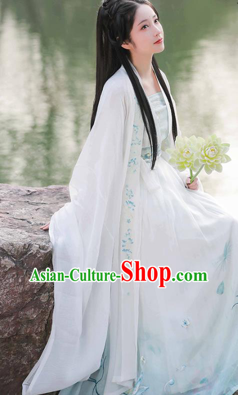 China Ancient Lotus Fairy Hanfu Dress Traditional Tang Dynasty Princess Garment Clothing China Ancient Lotus Fairy Hanfu Dress Traditional Tang Dynasty Princess Garment Clothing