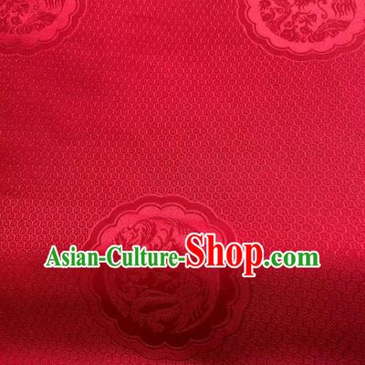 Chinese Wine Red Silk Fabric Classical Dragon Phoenix Pattern Brocade Cloth Jacquard Tapestry Material Traditional Hanfu Dress Drapery