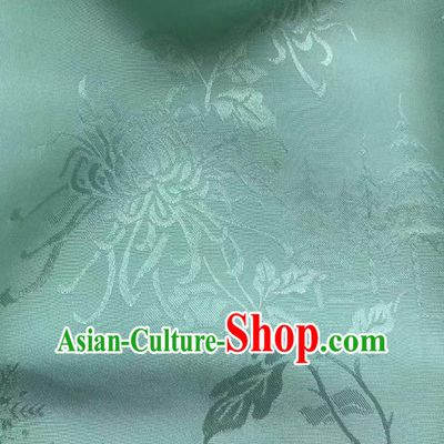 Chinese Silk Fabric Classical Chrysanthemum Pattern Green Brocade Cloth Jacquard Tapestry Material Traditional Qipao Dress Drapery