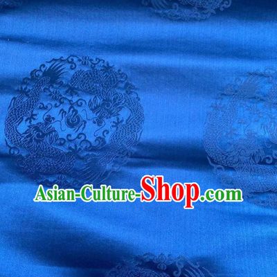 Chinese Tapestry Material Traditional Tang Suit Drapery Silk Fabric Classical Dragons Pattern Blue Brocade Cloth