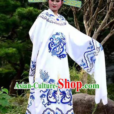 China Traditional Beijing Opera Xiaosheng Garment Shaoxing Opera Scholar Clothing Peking Opera Embroidered White Robe