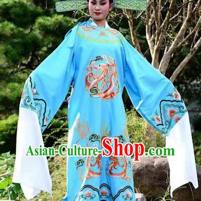 China Shaoxing Opera Scholar Embroidered Clothing Peking Opera Light Blue Official Robe Traditional Beijing Opera Xiaosheng Garment