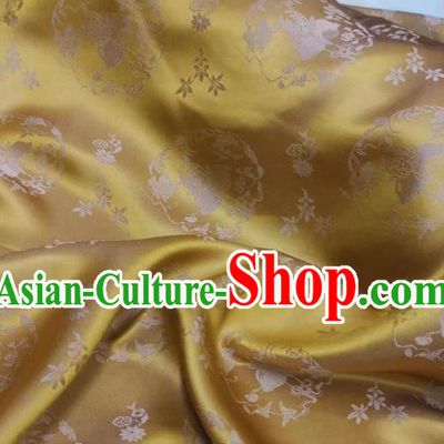 Chinese Traditional Qipao Dress Damask Drapery Golden Silk Fabric Classical Peach Pattern Brocade Cloth Tapestry Material