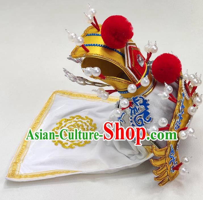 China Beijing Opera General Headwear Shaoxing Opera Warrior Golden Helmet Hat China Beijing Opera General Headwear Shaoxing Opera Warrior Golden Helmet Hat