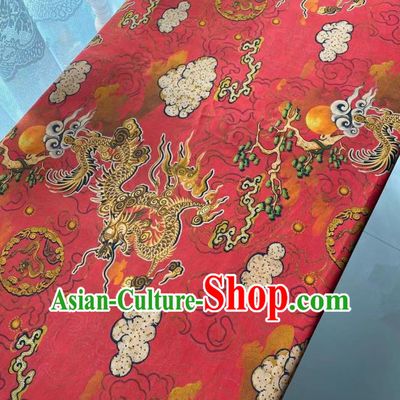 Chinese Traditional Qipao Dress Drapery Silk Fabric Classical Dragon Pattern Brocade Cloth Red Gambiered Guangdong Gauze Material