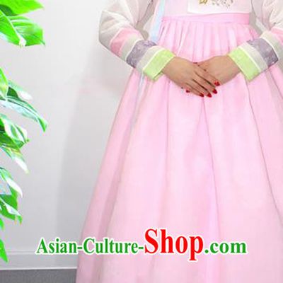 Asian Korea Court Dance Hanbok Clothing Korean Bride Mother White Blouse and Pink Dress Traditional Fashion Garments