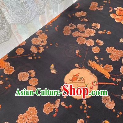 Chinese Black Gambiered Guangdong Gauze Material Traditional Qipao Dress Drapery Silk Fabric Classical Palace Fan Pattern Brocade Cloth