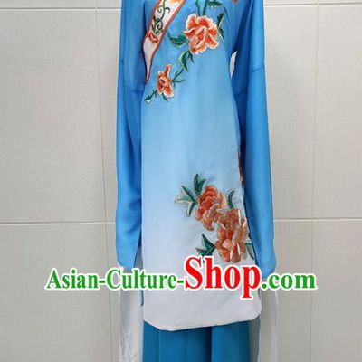 Chinese Beijing Opera Young Woman Water Sleeve Clothing Traditional Shaoxing Opera Hua Tan Blue Dress Garments