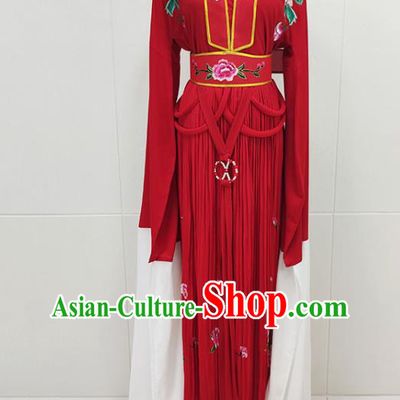 Chinese Traditional Shaoxing Opera Flowers Fairy Red Dress Garments Beijing Opera Diva Water Sleeve Clothing