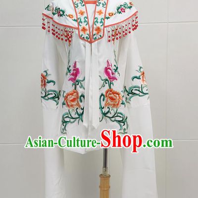 Chinese Traditional Shaoxing Opera Actress Garment Beijing Opera Princess Clothing Peking Opera Hua Tan Embroidered White Cape