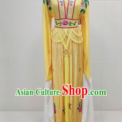 Chinese Beijing Opera Young Lady Clothing Traditional Shaoxing Opera Flowers Fairy Yellow Dress Garments